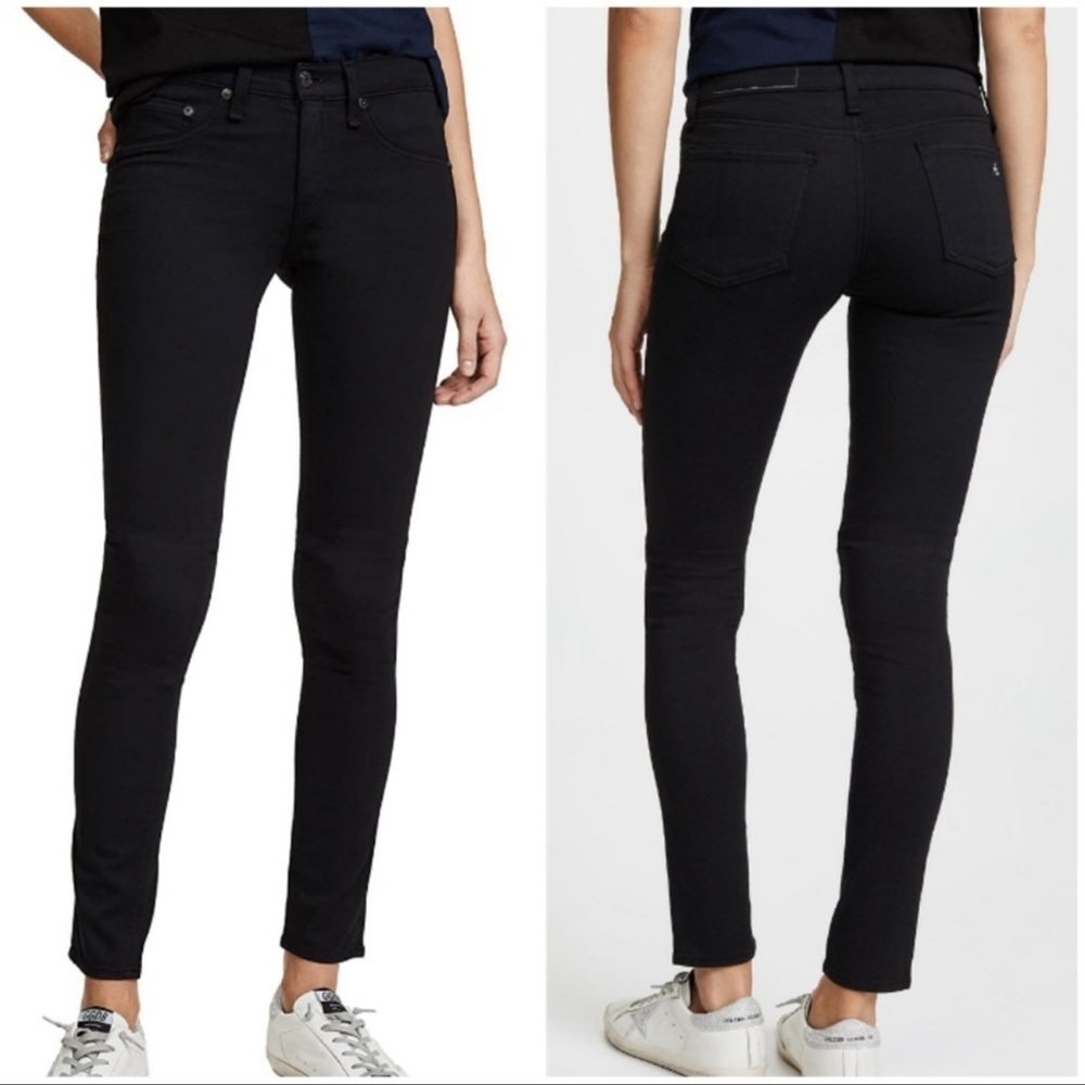 Rag & Bone Mid Rise Soft Twill Skinny Legging Jeans Black Plush Sz 28
